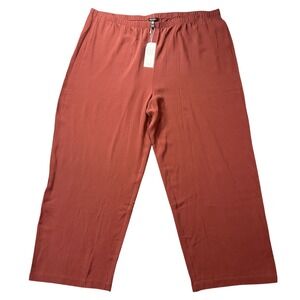 NWT Eileen Fisher Women's Size 2X Silk Georgette Crepe Straight Ankle Pants Red